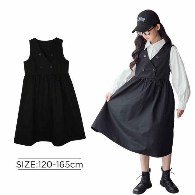 卒業式 ワンピース 160 女の子 小学生 スカート 黒 卒服 韓国 子供服 フォーマル 発表会 お受験 冠婚葬祭 制服 ブラック おしゃれ 120 130 140 150 入学式 ワンピース キッズ