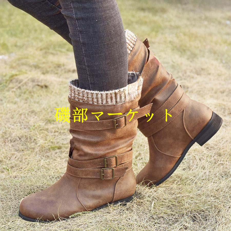 ジョッキーブーツ ロングブーツ レディース 秋冬 ブーツ ジップアップ シューズ 靴 チャンキーヒール 太ヒール ロング 黒 大きい 筒周り 美脚 女の子 おしゃれ